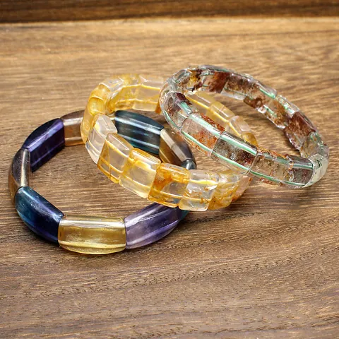 Natural Stone Crystal Bracelet Green Phantom Yellow Hematoid Rainbow Fluorite Geometric Hand Plate Jewelry For Men Women