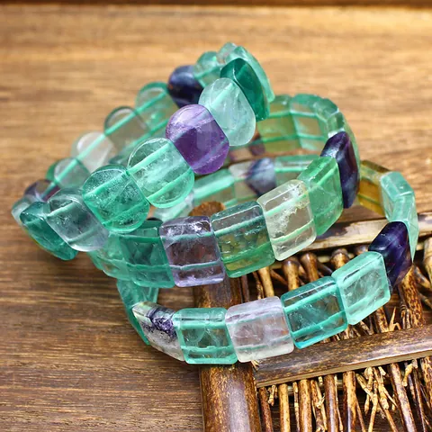 Natural Colorful Fluorite Bracelet Square Bead Retro Style Polished Mineral Stone Hand Jewelry For Women Men Bracelet