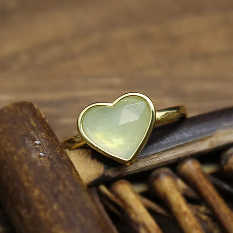 Natural Stone Heart Faceted Ring Light Luxury Adjustable Open Finger Ring Gold Plated Jewelry Apatite Rose Quartz Women