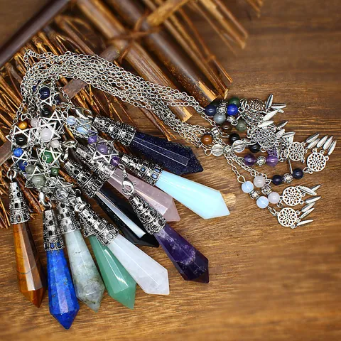 Crystal Hexagonal Prism Pendulum Pendant Dream Catcher Star Charm Alloy Chain Spiritual Healing Stone Jewelry For Women