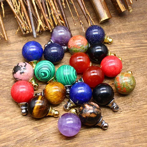 Natural Stone Essential Oil Bottle Pendant Necklace 16mm Round Ball Clear Quartz Amethyst Diffuser Charm Jewelry For Women