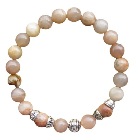 Natürlicher Sonnenstein Perlenarmband Für Damen Vintage Legierung Zubehör Boho Polierter Edelstein Elastisches Strang Armband Schmuck
