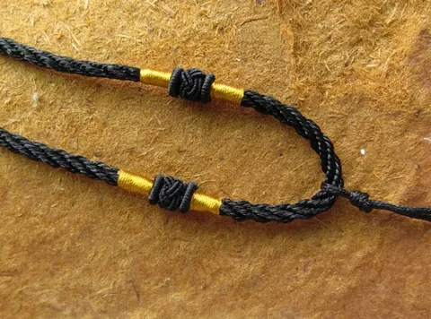 Handmade Woven Necklace Cord Adjustable Black Pendant Rope With Chinese Button Knot Gold Wrapping Thread Ethnic Jewelry Accessory