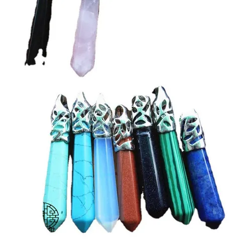 Retro Hexagonal Pillar Natural Stone Crystal Pointed Pendant For Women Men Healing Quartz Retro Alloy Jewelry Charm Gift