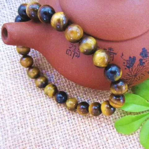 Natural Tiger Eye Stone Bracelet For Men Women Golden Brown Gemstone Healing Crystal Beaded Stretch Bracelet Polished Jewelry