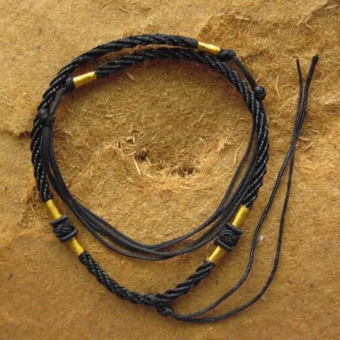 Handmade Woven Necklace Cord Adjustable Black Pendant Rope With Chinese Button Knot Gold Wrapping Thread Ethnic Jewelry Accessory