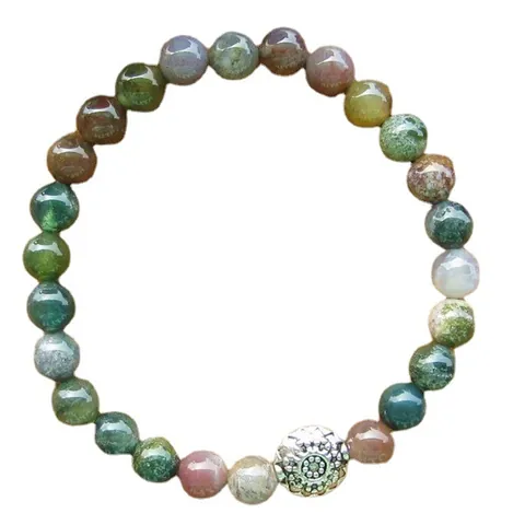 Natural Indian Agate Beaded Bracelet For Women Simple Stretch Round Stone Hand Chain Bohemian Style Jewelry Accessory Gift