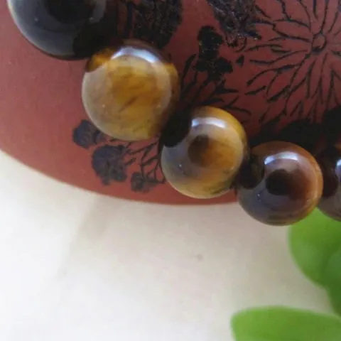 Natural Tiger Eye Stone Bracelet For Men Women Golden Brown Gemstone Healing Crystal Beaded Stretch Bracelet Polished Jewelry