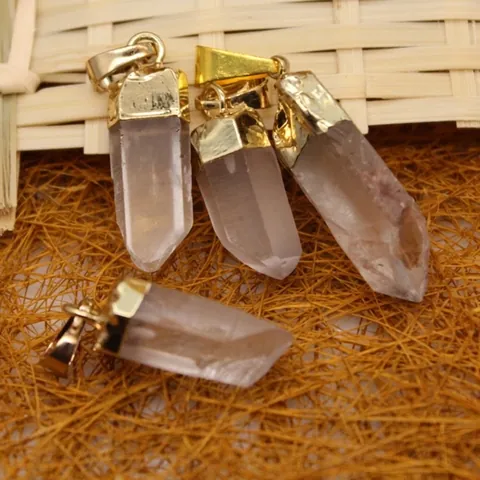 Natürlicher Bergkristall Anhänger In Sechsecksäulenform Vergoldet Roher Kristallpunkt Halskette Für Damen Zen Heilung Schmuck