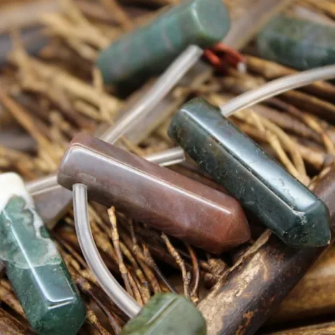 Natural Indian Agate Hexagonal Pillar Beads For Jewelry Making DIY Necklace Bracelet Pendant Semi-Finished Stone Charms
