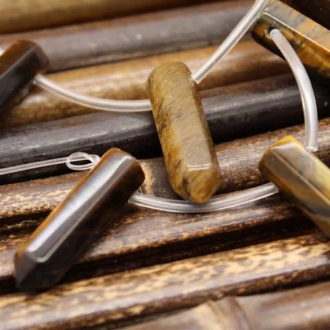 Natural Tiger Eye Stone Hexagonal Column Pendant Beads Vintage Minimalist Bullet Shape Stone For Jewelry Making DIY