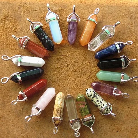 Naturstein Kristall Hexagonale Säule Anhänger Ohne Kette Für Damen Herren DIY Halskette Machen Polierte Quarz Anhänger