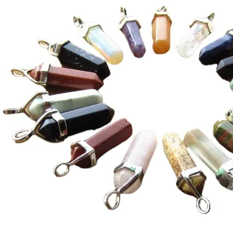 Naturstein Kristall Hexagonale Säule Anhänger Ohne Kette Für Damen Herren DIY Halskette Machen Polierte Quarz Anhänger