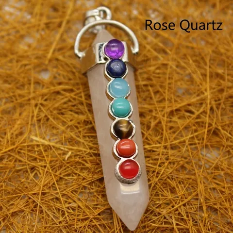 Ethnic Hexagonal Column Crystal Pendant Necklace Healing 7 Chakra Energy Stone Alloy Point Pendant For Men Women Jewelry