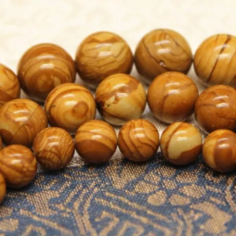 Natural Yellow Wood Grain Jasper Round Stone Beads For DIY Jewelry Making Smooth Loose Gemstone Strand For Necklace Bracelet