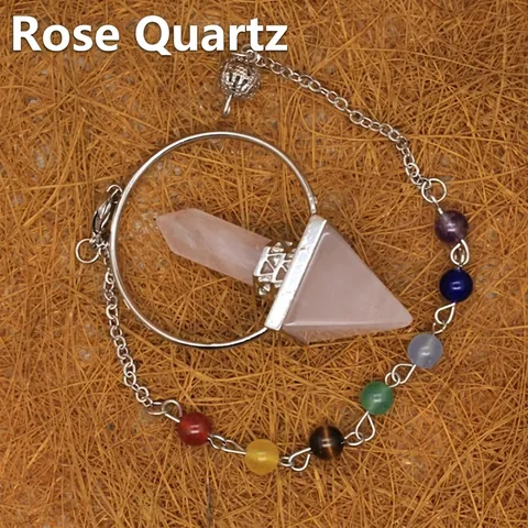 Natural Stone Hexagonal Pillar Pyramid Pendulum Pendant Necklace Crystal Healing Chakra Beads Chain Jewelry For Women Men