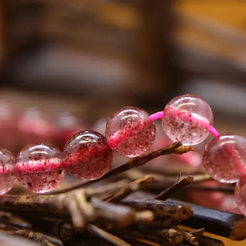 Natural Strawberry Quartz Round Loose Beads Pink Crystal Stone For DIY Bracelet Necklace Earring Jewelry Making Handmade Findings