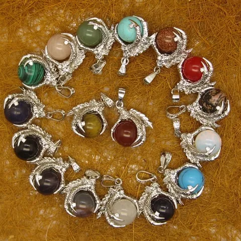 Vintage Alloy Dragon Claw Pendant For Men Women Natural Stone Rhinestone Inlaid Crystal Charm For Car Decoration Necklace Jewelry