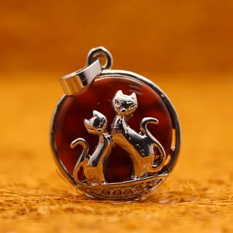 Vintage Ethnic Round Agate Gemstone Pendant Only Without Chain For Women Alloy Inlaid Fox Cat Animal Pendant Jewelry Gift
