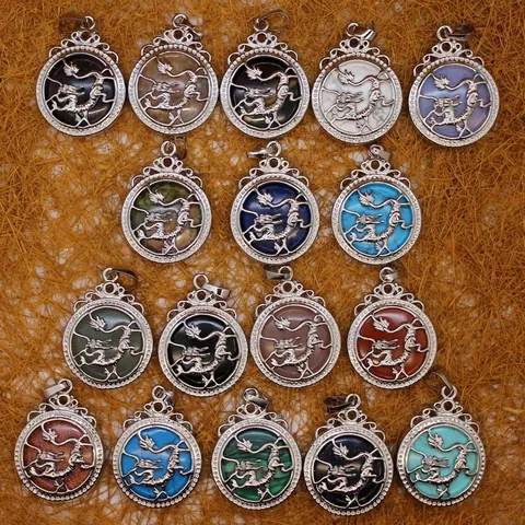 Vintage Cinese Drago Pendente Collana per Uomini Donne Cavo Lega Pietra Naturale Opale Cristallo Etnico Gioielli Regalo Accessori