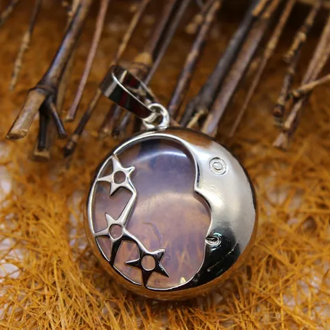 Vintage Celestial Moon Star Pendant Necklace Natural Crystal Stone Healing Amethyst Rose Quartz Turquoise Ethnic Jewelry For Women
