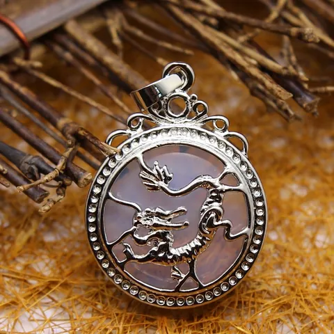 Vintage Cinese Drago Pendente Collana per Uomini Donne Cavo Lega Pietra Naturale Opale Cristallo Etnico Gioielli Regalo Accessori