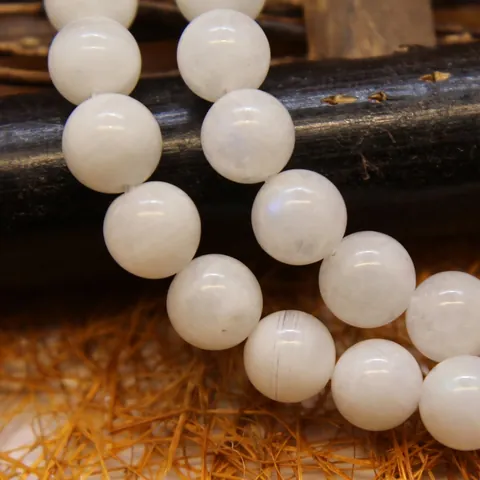 Cuentas de Piedra de Luna Natural Pulidas Redondas Hebras de Cuentas Sueltas para Creación de Joyas DIY Pulsera Collar
