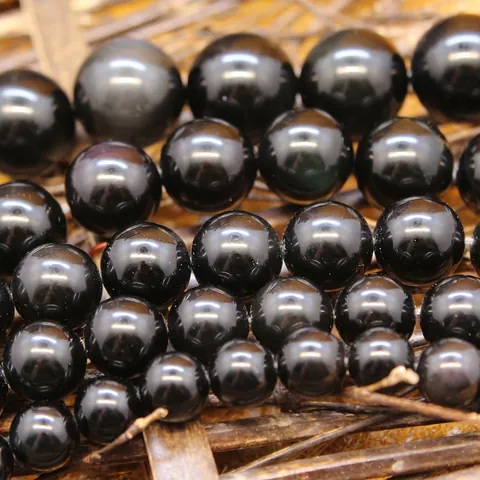 Natural Rainbow Eye Obsidian Loose Beads Strand For Jewelry Making Round Polished Black Gemstone Beads DIY Bracelet Findings