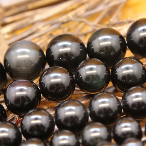 Natural Rainbow Eye Obsidian Loose Beads Strand For Jewelry Making Round Polished Black Gemstone Beads DIY Bracelet Findings
