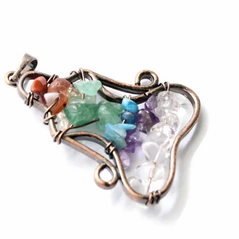 Yoga Meditator Handmade Wire Wrapped Pendant Necklace Natural Agate Chakra Stone Chips Healing Crystal Jewelry For Women