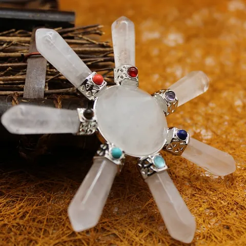 Natural Crystal Energy Array Healing Stone Pyramid Hexagonal Column Seven Chakra Meditation Home Office Decor Ornament