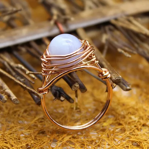 Rose Gold Handmade Wire Wrapped Natural Stone Rings Purple Agate Citrine Rose Quartz Minimalist Bohemian Jewelry For Women