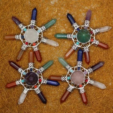 Feng Shui Pyramid 7 Chakra Natural Stone Energy Generator Copper Hollow Healing Crystal Point Merkaba Meditation Ornament