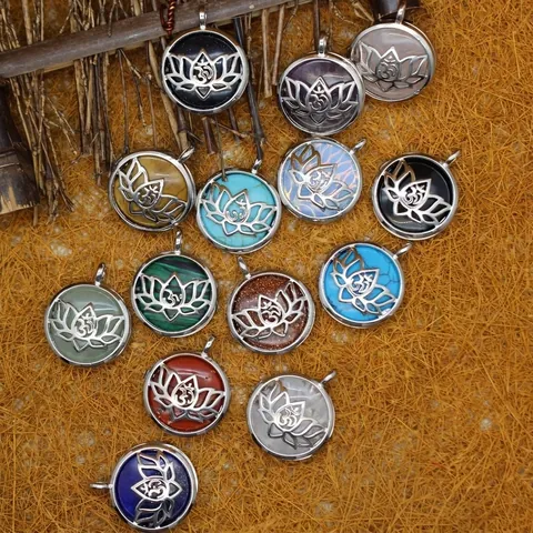 Lotus Hollow Box Pendant Necklace Ancient Chinese Zen Style Alloy Stone Jewelry Locket For Women Religious Om Necklace