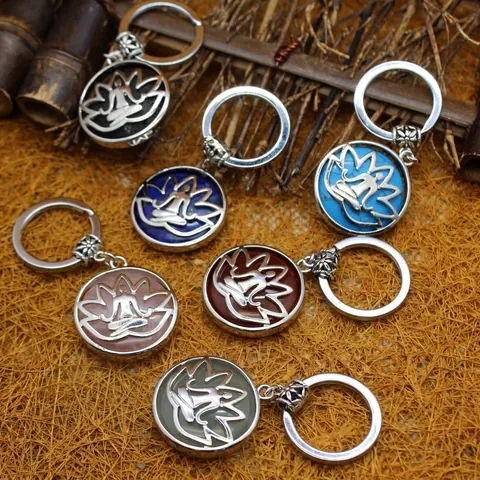 Llavero Colgante de Meditación Zen Loto Yoga Piedra Natural Aleación Anillo de Llave Hueco Joyería Étnica Retro Regalo
