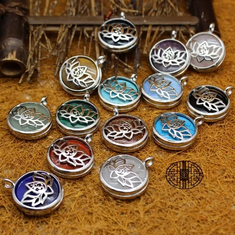 Lotus Hollow Box Pendant Necklace Ancient Chinese Zen Style Alloy Stone Jewelry Locket For Women Religious Om Necklace