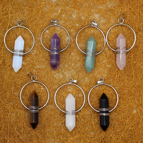 Hexagonal Crystal Column Pendant Necklace Southeast Asian Style Wire Wrapped Stone Healing Dowsing Pendulum For Women Jewelry