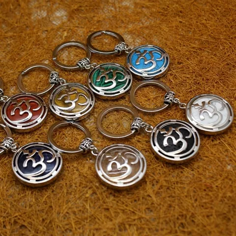 Vintage Silver Tone Om Symbol Round Crystal Keychain Φυσική Πέτρα Healing Yoga Key Ring Πνευματικό Δώρο Διαλογισμού
