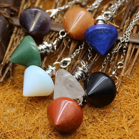 Natural Stone Crystal Pendulum Necklace Hexagonal Point Healing Stone For Dowsing Divination Retro Jewelry For Women Men