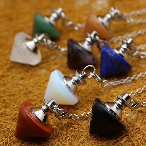 Natural Stone Crystal Pendulum Necklace Hexagonal Point Healing Stone For Dowsing Divination Retro Jewelry For Women Men