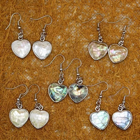 Herzförmige Natürliche Muschel-Ohrhänger Für Damen Mehrfarbige Muschel-Mosaik-Einlage Legierung Dangle Ohrringe Böhmischer Handgemachter Schmuck