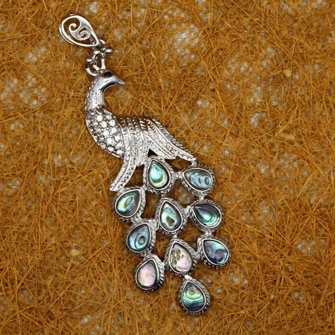 Vintage Abalone Shell Peacock Pendant Necklace Alloy Rhinestone Inlaid Animal Shape Charm For Women Ethnic Style Jewelry
