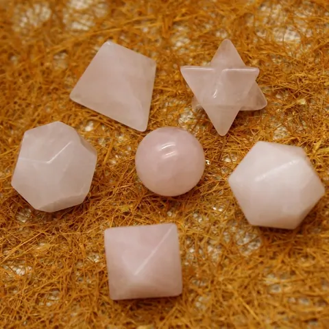 Natural Rose Quartz Sacred Geometry Set Platonics Solids Healing Crystal Stones For Meditation Home Decor Spiritual Gift