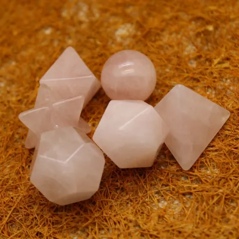Natural Rose Quartz Sacred Geometry Set Platonics Solids Healing Crystal Stones For Meditation Home Decor Spiritual Gift