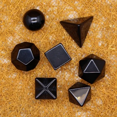 Juego de Sólidos Geométricos de Obsidiana Negra Natural Cristales de Sanación Piedra Pulida Adornos Decoración Hogar