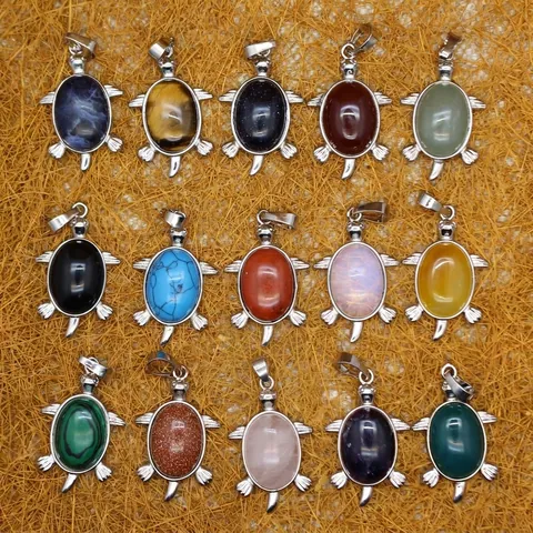Collar de Colgante de Tortuga de Aleación Vintage Con Piedra Natural Malaquita Turquesa Amatista Joyería de Animales para Mujer Hombre Regalo