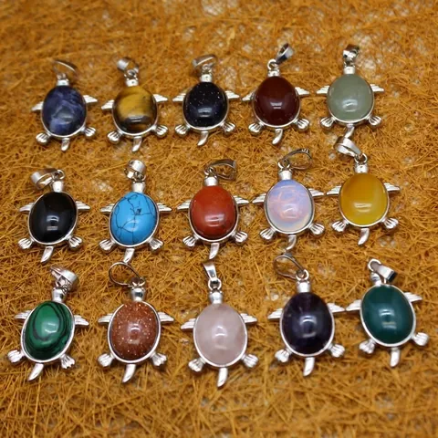 Collar de Colgante de Tortuga de Aleación Vintage Con Piedra Natural Malaquita Turquesa Amatista Joyería de Animales para Mujer Hombre Regalo