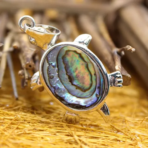 Ciondolo Tartaruga in Conchiglia Naturale di Abalone Lega Argentata Vintage Tartaruga Marina Animale per Collana Fai Da Te Donna