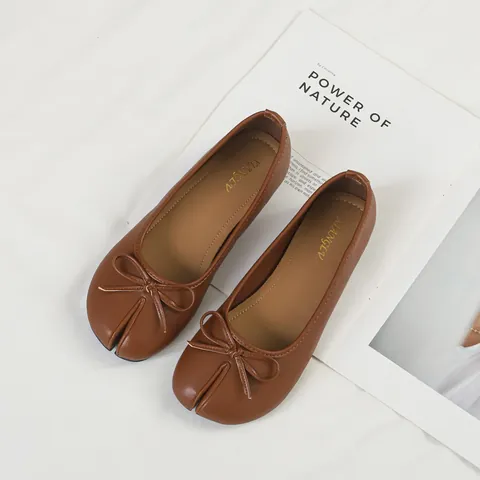 Women Tabi Split Toe Flat Shoes Bow Microfiber Loafers Comfortable Slip On Mary Jane Flats Vintage Street Style Single Shoes