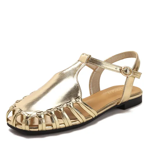 French Retro Hollow Breathable Closed Toe Roman Sandals For Women Design Sense Chunky Heel Strappy Summer Weaving Shoes